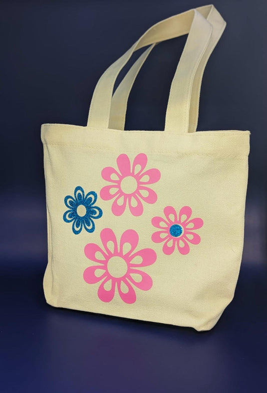 Mini tote bag Pink/blue flowers