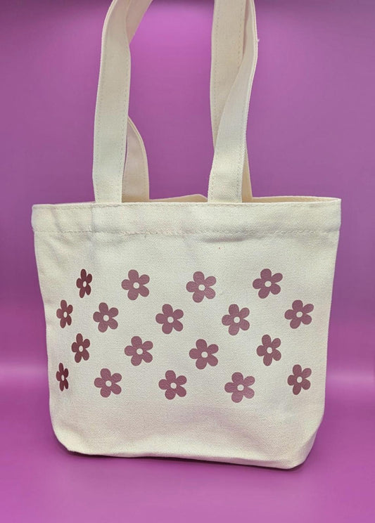 Mini tote pink tiny flowers